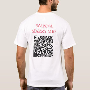Wil met me trouwen QR code op rug grappig wit T-shirt