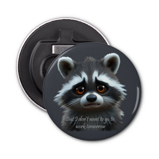 Wil niet werken Raccoon Animal Button Flesopener (Voorkant)