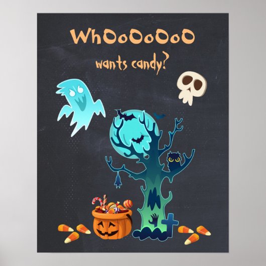Wil OoO Snoep? Spooky Halloween Scene Poster (Voorkant)