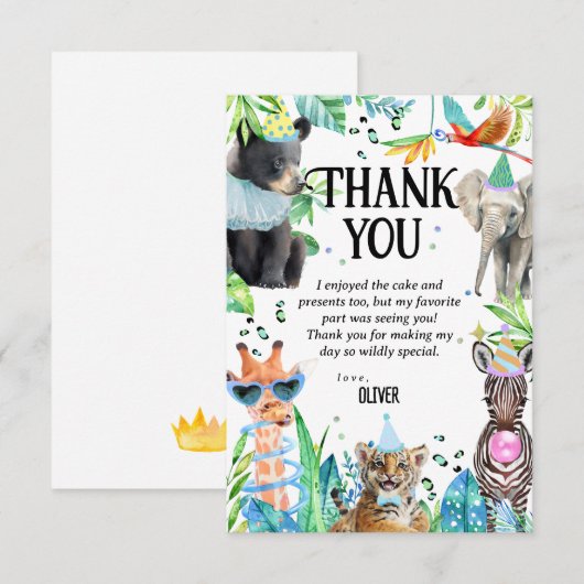 Wil Verjaardag Safari Dieren Bedankkaart (Voorkant / Achterkant)