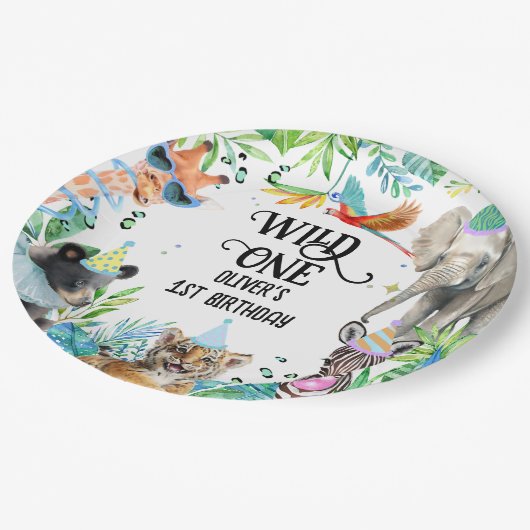 Wil Verjaardag Safari Dieren Papieren Bordje (Gekanteld)