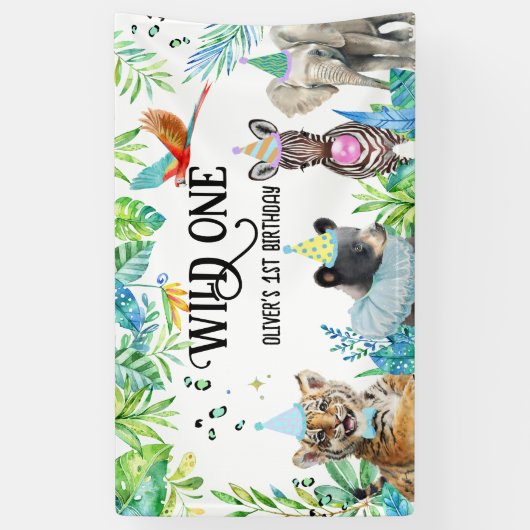 Wil Verjaardag Safari Dieren Spandoek (Verticaal)