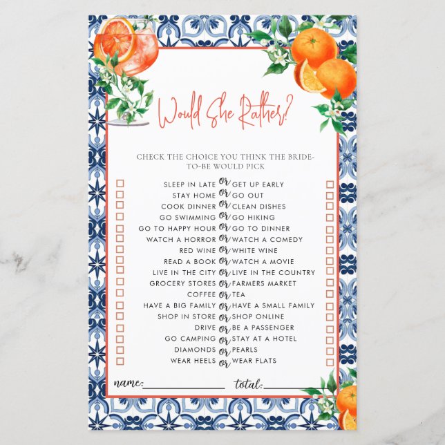 Wil ze liever? Spritz Vrijgezellenfeest spel (Voorkant)