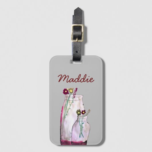 Wilbloemen van waterverf in vaas bagagelabel (Voorkant (verticaal))