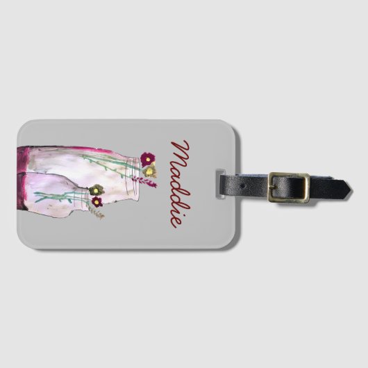 Wilbloemen van waterverf in vaas bagagelabel (Voorkant (horizontaal))