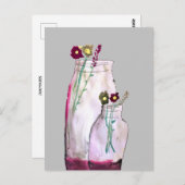 Wilbloemen van waterverf in vaas briefkaart (Voorkant / Achterkant)