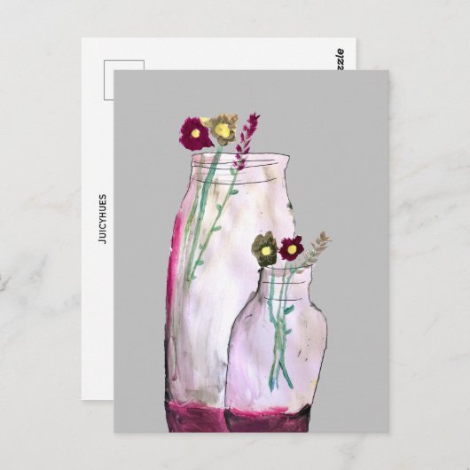 Wilbloemen van waterverf in vaas briefkaart (Voorkant / Achterkant)