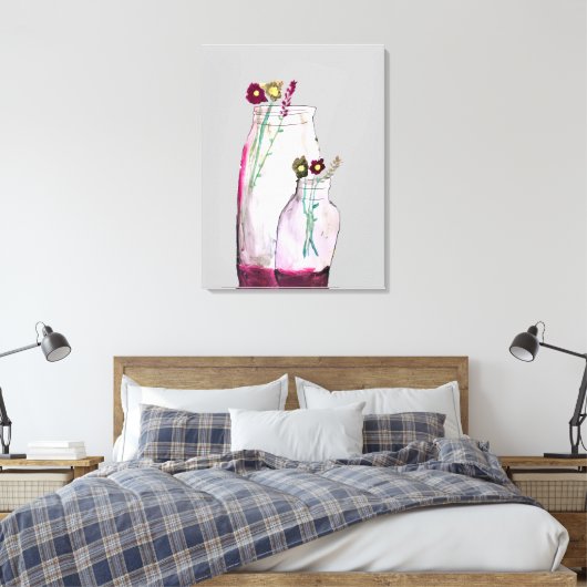 Wilbloemen van waterverf in vaas canvas afdruk (Insitu (Slaapkamer))