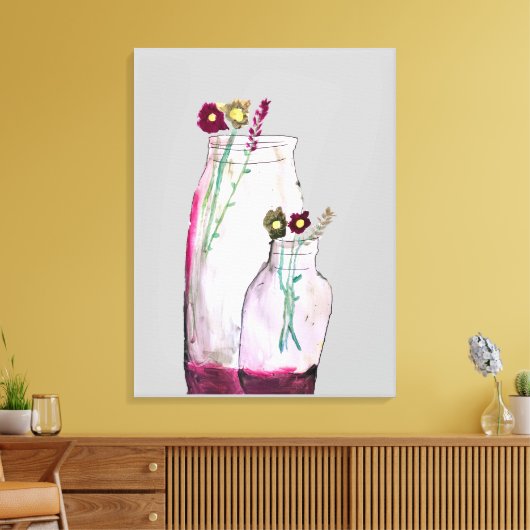 Wilbloemen van waterverf in vaas canvas afdruk (Insitu (Woonkamer))