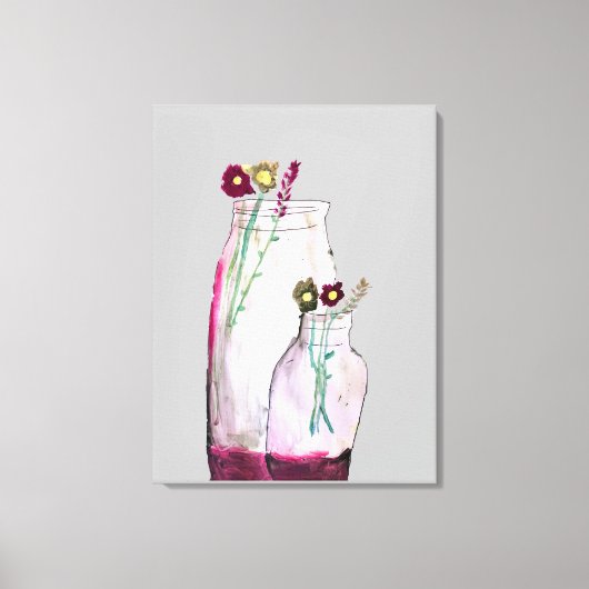 Wilbloemen van waterverf in vaas canvas afdruk (Voorkant)