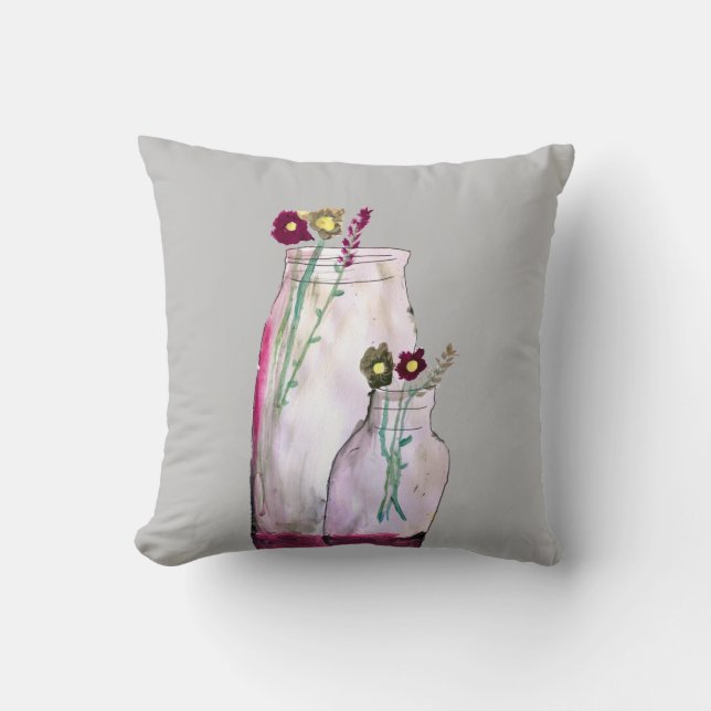 Wilbloemen van waterverf in vaas kussen (Voorkant)