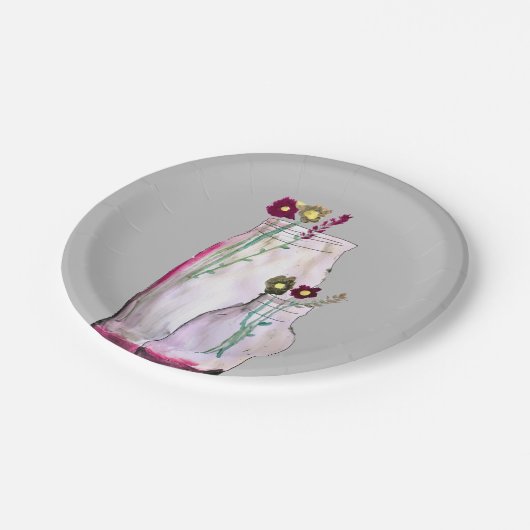 Wilbloemen van waterverf in vaas papieren bordje (Gekanteld)