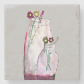 Wilbloemen van waterverf in vaas stenen onderzetter (Voorkant)