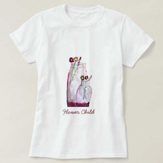 Wilbloemen van waterverf in vaas t-shirt (Design voorkant)