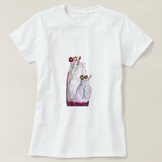Wilbloemen van waterverf in vaas t-shirt (Design voorkant)