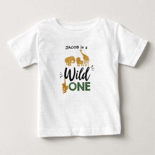 Wild 1 1e verjaardag Dieren Zwart Goud T-shirt (Voorkant)