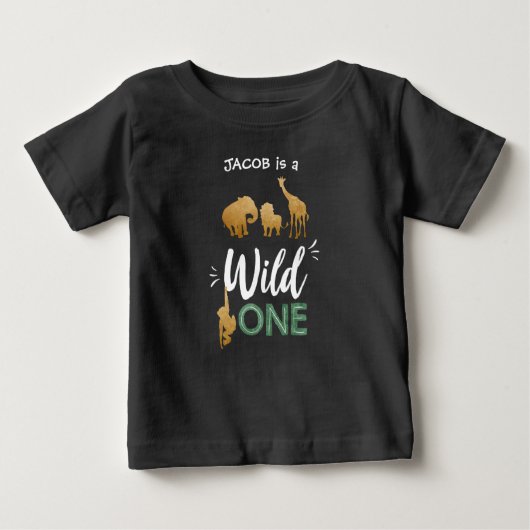 Wild 1 1e verjaardag Dieren Zwart Goud T-shirt (Voorkant)
