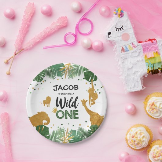Wild 1 verjaardag Paper Borden Safari Animals Boy Papieren Bordje (Feest)
