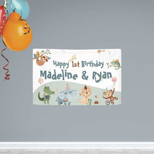 Wild 1e Verjaardag Banner met Dierenpark