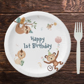 Wild 1e Verjaardag met Zoo Dieren Papieren Bord