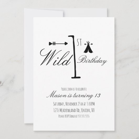 Wild 1st Birthday Camp Tribal Black and White (Voorkant)