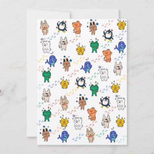 Wild 3 Leuke Dieren 1e Verjaardag Kinder Uitnodigi Kaart (Achterkant)