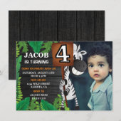 Wild 4 Safari Aangepaste foto Verjaardag Uitnodigi Kaart (Voorkant / Achterkant)