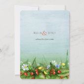 Wild aardbei weide blauwe lucht natuur bruiloft kaart (Achterkant)