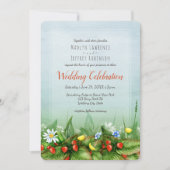 Wild aardbei weide blauwe lucht natuur bruiloft kaart (Voorkant)