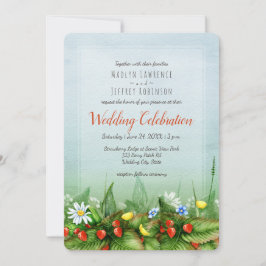 Wild aardbei weide blauwe lucht natuur bruiloft kaart