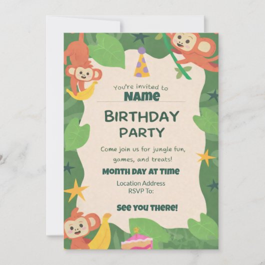 Wild About Monkeys Birthday Invitations Kaart (Voorkant)