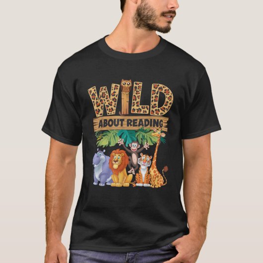Wild About Reading Luipaardprint Cute Dierentuin D T-shirt (Voorkant)
