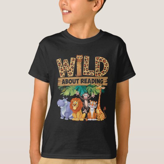 Wild About Reading Luipaardprint Cute Zoo Dier T-shirt (Voorkant)