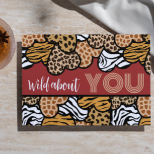 Wild About You Red Animal Print Hearts Valentijn Feestdagenkaart