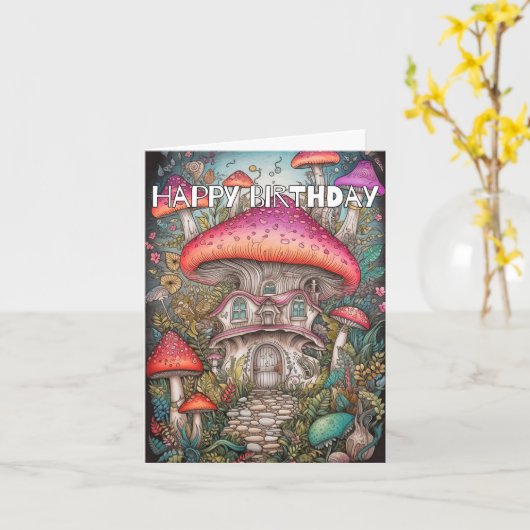 Wild Abstract Mushroom Illustration Verjaardag Kaart (Gele Bloem)