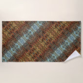 Wild Abstract Patroon Aqua Bruin en Sinaasappel Strandlaken (Voorkant)