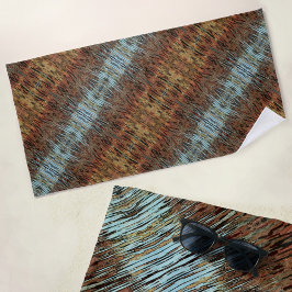 Wild Abstract Patroon Aqua Bruin en Sinaasappel Strandlaken