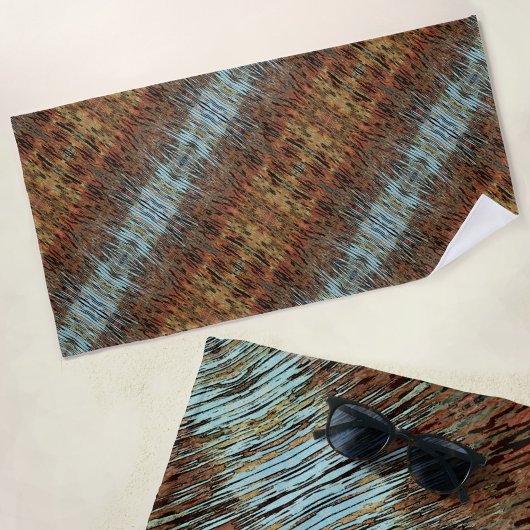 Wild Abstract Patroon Aqua Bruin en Sinaasappel Strandlaken