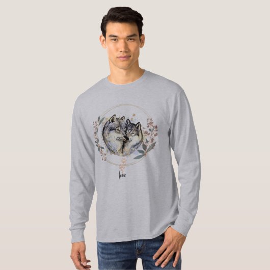 Wild Affection – Wolves in Love Illustration T-shirt (Voorkant volledig)