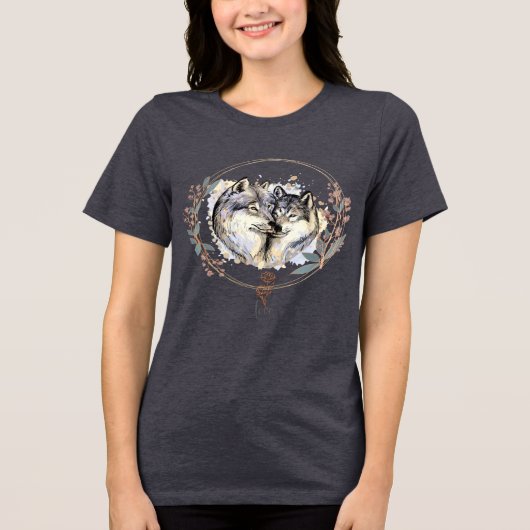 Wild Affection – Wolves in Love Illustration Tri-Blend Shirt (Voorkant)