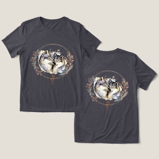 Wild Affection – Wolves in Love Illustration Tri-Blend Shirt (Ontwerp Voorkant & Achterkant)