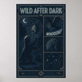 Wild After Dark - Nocturnal Wildlife Comic Scene Poster