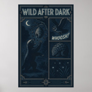 Wild After Dark - Nocturnal Wildlife Comic Scene Poster