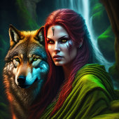 Wild Amazonian Woman and her Wolf Tissuepapier