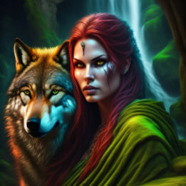 Wild Amazonian Woman and her Wolf Tissuepapier