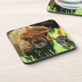 Wild American Bison met Calf Abstract Drankjes Onderzetter (Linkerzijde)