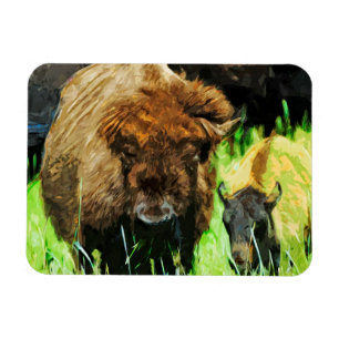 Wild American Bison met Calf Abstract Magneet