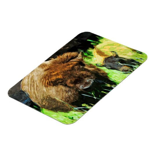 Wild American Bison met Calf Abstract Magneet (Linkerzijde)