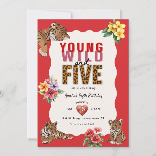Wild and Five Tiger Cub Jungle Party Kaart (Voorkant)