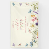 Wild and Five Wildflower 5e verjaardagsfeestje Spandoek (Verticaal)
